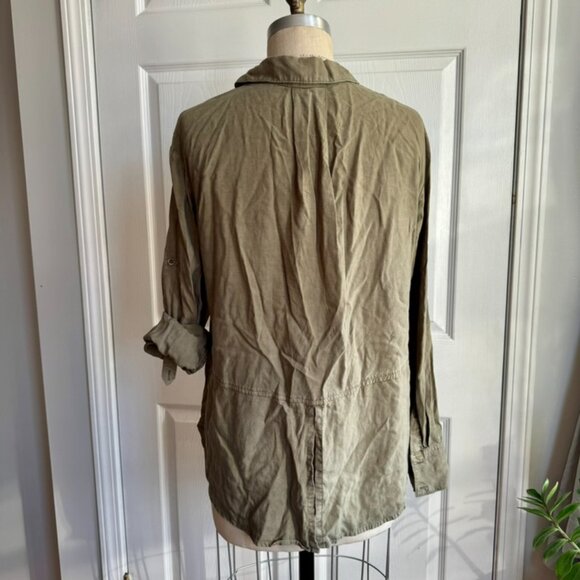 Anthropologie Cloth & Stone Green Button Down Shirt Size L Fatigue Stone Washed - Picture 4 of 11